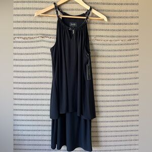 Laundry By Shelli Segal Black Tiered Dress with High Neck + Hardware